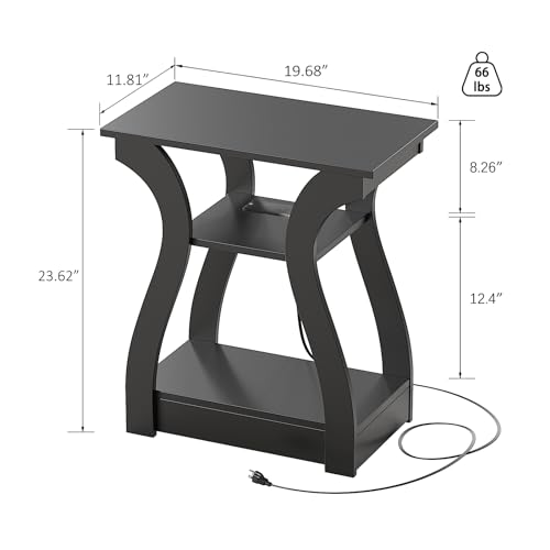 FROMJBEST End Table with Charging Station, Side Table with USB Ports and Outlets, Nightstand, 3 Tier End Table with Storage Shelf for Living Room, Bedroom (Black) - color: Black