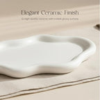Cloud Ceramic Tray, Glossy White Irregular Jewelry Dish, Luxury Ceramic Ring Holder and Vanity Organizer, Cloud Trinket Plate for Keys, Perfume, or Nightstand Decor
