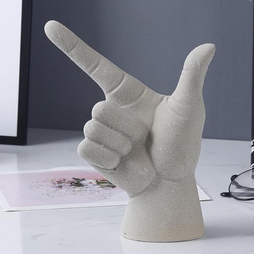 Rayberro Ceramic Hand Gesture Sculpture Creative Hand Statue Home Decor Hand Gesture Figurine Decors for Living Room Bedroom Office Bookshelf Coffee Tabletop Ornaments Decorations Gift (Sandy) - color: Sandy