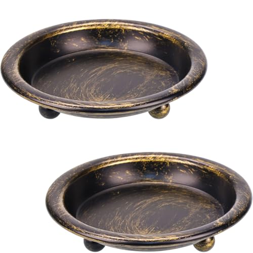 Vintage Round Candle Holder Trays, Decorative Iron Candle Plates/Candle Bases for Home Decor, 4.2" Diameter for Pillar & Tealight Candles (Black + Gold) - color: Black + Gold
