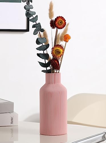 Pink Ceramic Vase for Decor,Minimalist Modern Home,Small Flower Vase for Pampas Grass,Table,Shelf Bookshelf Decor,Mantel and Entryway Decorative(8 in) - color: Pink
