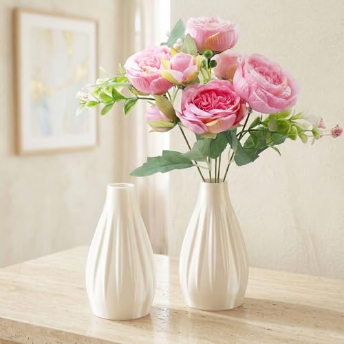 Shatterproof Small Bud Vases for Centerpieces - 2-Piece Waterproof & Weighted Mini Flower Vases (5.1" H) with Pink Peonies - Modern Table Decor for Weddings Parties & Events - color: With Pink Peonies