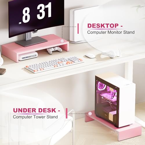 TEAMIX Pink Monitor Riser-20L inch, Wood Monitor Stand for Desk, Sturdy TV/Screen/PC/Printer/Laptop Riser,Computer Shelf with Storage TV Holder for Home Office (Pink, 20 inch) - color: Pink, size: 20 inch