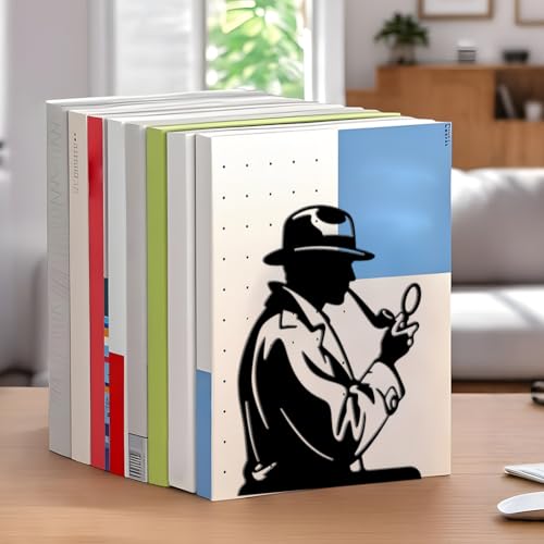 WADORN 1 Pair Detective Themed Metal Decorative Bookend for Shelves, Heavy Duty Book Ends Modern Non-Skid Books Holder Stand Black Book Support Stoppers for Desk Bookshelf Office, 5.3x4.3x7.8 Inch - color: Detective Theme