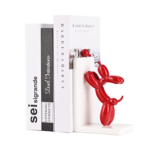 Resin Balloon Dog Book Ends Decorative，Balloon Dog Bookends Animal Bookends，Animal Book Ends for Kids Books，Cute Bookends Unique Book Ends Book Stopper Book Holder for Shelf Office Home Decor - color: Red-1 Pcs
