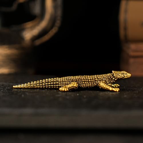 Armor-Plated Lizard Statue - 100% Solid Brass Retro Sculpture Handcrafted Heavy-Duty Reptile Decor Vintage Collectible Art Piece for Home & Office Unique Gift for Reptile Lovers - style: Lizard