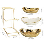 YYW 3 Tier Fruit Bowl for Kitchen Counter, White Gold Ceramic Fruit Stand for Countertop, Home Fruit Rack with Holder, Vegetable Bowl Snacks Nuts Bread Candy Storage (Gold) - color: Gold
