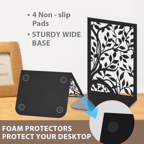 2pcs Book Ends Vines Plants Metal Large Bookends Leaf Heavy Duty Non-Slip Tree Book Ends Decorative Reading Black Book Stoppers for Shelves Back to School - style: Vines Plants,Leaf