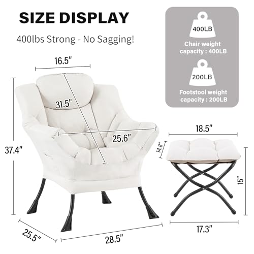 Tiita Lazy Chair with Ottoman, Beige Modern Large Accent Chair, Comfy Leisure Sofa Armchair with Ottoman, Reading Chair with Footrest for Bedroom, Living Room, Dorm Rooms, Beige - color: Peach Skin Beige