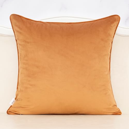 Alerfa Orange Floral Throw Pillow Cover 20 x 20 Inch Cut Velvet Sqaure Luxury Decorative Pillow Cover for Couch Living Room Bedroom - color: Orange, size: 20" x 20" (Pack of 1)