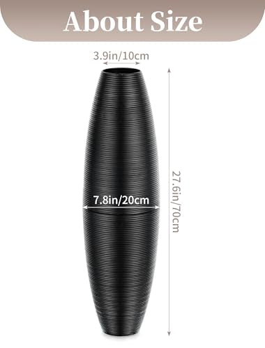 Sziqiqi Black Tall Floor Vases: 27.5in Metal Extra Large Decorative Vase for Pampas Grass Fake Plant Dried Flowers - Detachable Ribbed Big Standing Vase for Living Room Indoor Fireplace Home Decor
