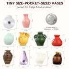 10-Pack Cute Mini Vase Magnets for Fridge, Tiny Ceramic & Glass Magnetic Vases for Refrigerator, Office Whiteboard and Locker, Aesthetic Flower Bud Vases Kitchen Decor, Ideal Gift for Mom & Women