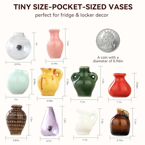 10-Pack Cute Mini Vase Magnets for Fridge, Tiny Ceramic & Glass Magnetic Vases for Refrigerator, Office Whiteboard and Locker, Aesthetic Flower Bud Vases Kitchen Decor, Ideal Gift for Mom & Women