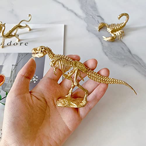 Gold Tyrannosaurus Rex Skeleton Sculpture Solid Metal Animal Ornament Mini Animal Figurine for Home Office Garden Desktop Decor - style: Tyrannosaurus Rex Skeleton