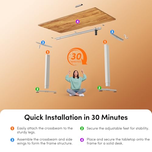 FEZIBO 48 x 24 Inchs Electric Standing Desk, Height Adjustable, Sit Stand Up, Computer Office Desk with Splice Board, White Frame/Light Rustic Top - color: Light Rustic, size: 48x24