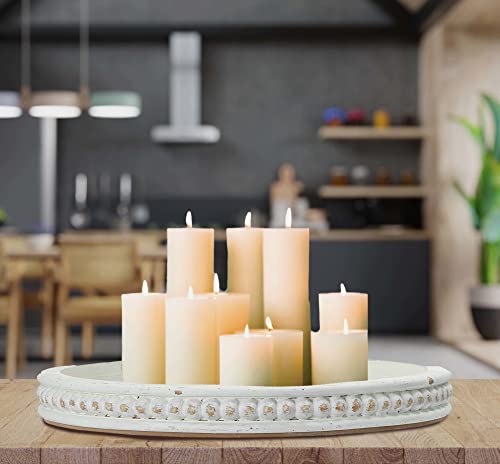 Creative Co-Op Round Decorative Wood Tray with Hobnail Edge, White - color: White, style: Tray