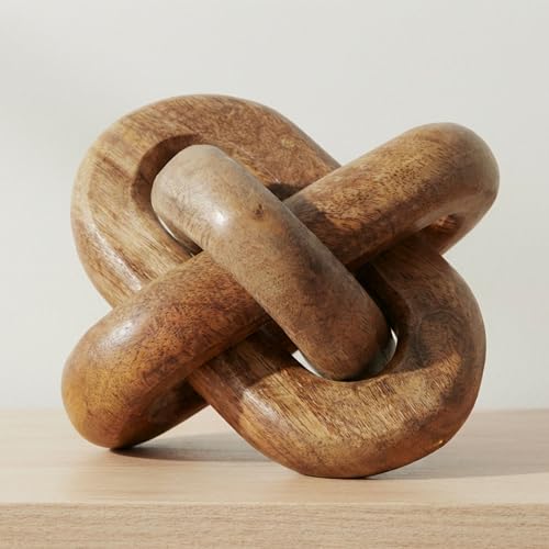 Wood Sculpture Decorative Object – Accessories for Room Styling and Layered Vignettes, Living Room or Office Shelf and Table Placement, Modern Accent Home Decor with Sculptural Presence – 6", Brown - color: Brown, size: 6.0" H
