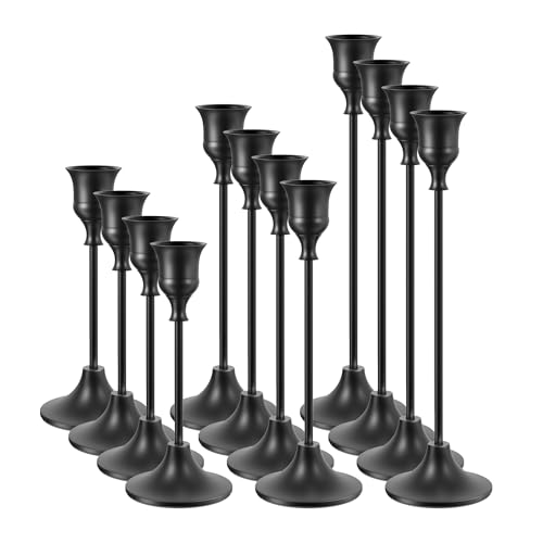NLBTW Set of 12 Black Taper Candle Holders, Candlesticks Holders Bulk Decorative，Vintage Candlestick Holder Decorative Metal Candle Sticks Home Decor Centerpieces for Table Mantel Festive Decorations - color: Black, size: 4 sets (12 pcs)