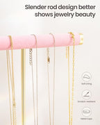 Lolalet 2-Tier Necklace Holder Display, Velvet Wrapped Bracelet Stand with Removable Ring Tray, Tall Jewelry Organizer for Bangles Watches Earrings, Galentines Valentines Gifts for Girls Women -Pink - color: Pink