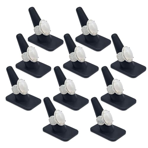 MOOCA 10 Pcs Set Finger Ring Display, Stackable Ring Holder Display Made by Rubber, Jewelry Storage Jewelry Stands for Shows, Black Color, 1 3/8 W x 2 1/4 D x 2 1/8 H in - color: 10 pieces, Black Rubber