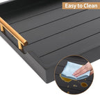 SXNOWS Coffee Table Trays - Large Ottoman Tray for Living Room -Wood Serving Tray with 2 Sets of Handles - Wooden Tray for Coffee Table, 4 Round Coasters Included, Black - color: Black