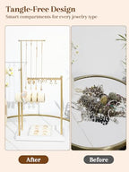Jenseits Jewelry Organizer Stand with Ring Holder - 3-Tier Gold Jewelry Holder Tower with Velvet Tray, Necklace Holder, Bracelet & Earring Display Stand for Women, Gift for Her - color: white-gold