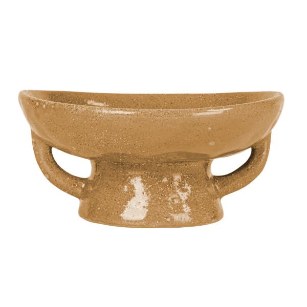 Creative Co-Op Stoneware Footed Pedestal/Bowl with Handles, Reactive Glaze, Taupe - color: Taupe, size: 8.0" Round x 3.75" Tall