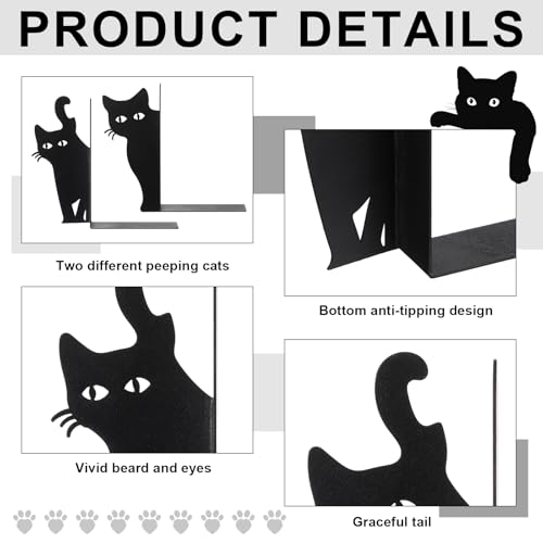 Geelin Peeping Cat Bookends Set of 2 Metal Book Ends for Shelves Bookshelf Home Office Desk Bookshelf Decor Gift for Cat Lovers and Reading Enthusiasts (Lovely Style) - style: Lovely Cat