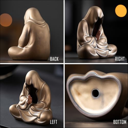 Faceless Buddha Statue Small Ceramic Buddha Figurine for Zen Meditation, Spiritual Home Office Decor, Mini Bronze Sculpture for Desk or Shelf - color: Bronze