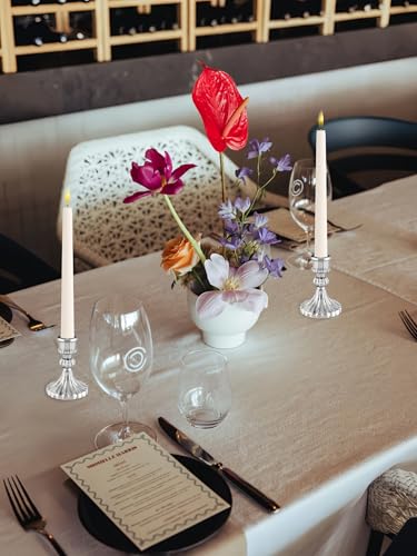 Glass Candlestick Holder,Striped Taper Candle Holders,Set of 6 Candle Stand for Table Centerpieces, Home Decor,Weddings,Festival and Parties (Silver Stripe) - color: Silver Stripe