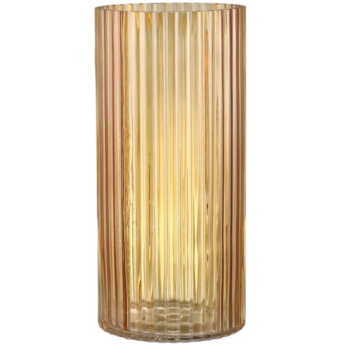 Amber Glass Vase, Flower Vase, Ribbed Glass Vase, Modern Vase for Flowers, Tall Glass Vase for Living Room, Dining Table, Office, Wedding, Bookshelf, 10 Inches - color: Amber, size: 10''
