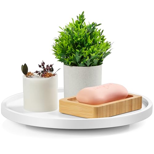 10" Wood Lazy Susan Turntable Organizer, Lazy Susan for Table Top Cabinet Dining Pantry Countertop Cupboard Organization, Decorative Tray for Kitchen Bathroom Decor Coffee Bar Accessories, White - color: White, size: 10" with Low Rim