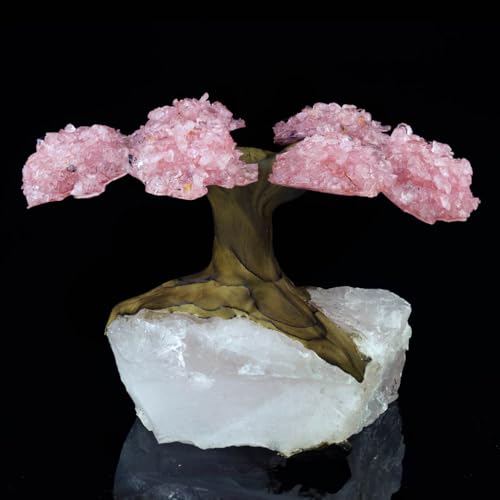 Rose Quartz Gem Tree on Natural Quartz Base – Healing Crystal Art Sculpture