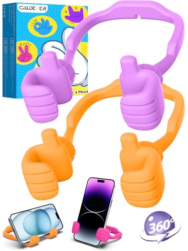 Gifts for Mothers Day Mom Wife Cell Phone Stand - 2 Pack Thumbs Up Lazy Phone Holder for Desk Birthday Gifts Stocking Stuffers for Kids Teens Boys Girls(Bright Purple & Orange Yellow, 2) - color: Bright Purple & Orange Yellow, size: 2
