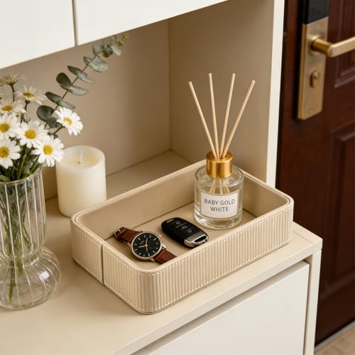 PU Leather Valet Tray Organizer, Desk Organizer Tray, odern Nightstand Organizer Bedside Desktop Storage for Men Women, Decorative Vanity Trays Key Bowl Trinket Dish