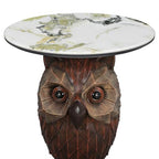 Owl Side Table, Round End Table with Faux Marble Top, Resin Owl Statue Base, Unique Animal Accent Table for Living Room, Bedroom, Nursery, Rustic Brown 22.83“ Tall 17.17" Height - style: OWL Table