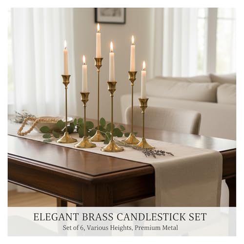 Candle Holder, Modern Minimalist Brass Gold Metal Candlestick Holders, Set of 3 Tall - Elegant Taper Candle Holders for Table Centerpiece, Wedding, Dinner Party Home Decor (2 Set 6 pcs) - color: Brass Gold, size: 2 set (6 pcs)