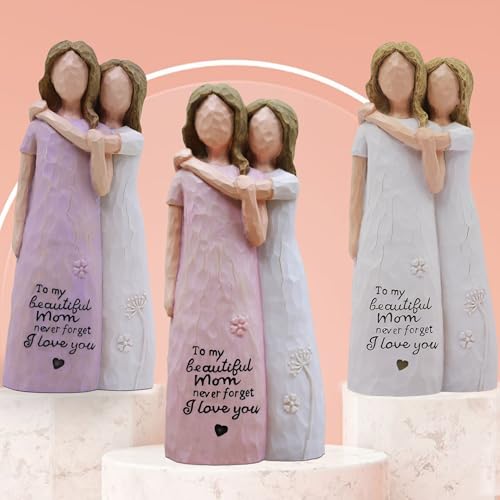 Mother Daughter Gift, Birthday Gifts for Mom from Daughter, Sculpted Hand-Painted Figurine (Pink) - color: Pink