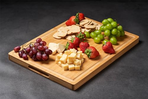 Allsum Bamboo Wood Cutting Boards for Kitchen, 1" Extra Thick Butcher Block with Juice Grooves & Handles Resisting to Warping and Cracking, Fancy Charcuterie Boards, 16"L x 11"W - size: 16"L x 11"W