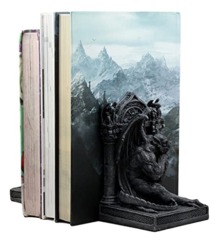 Ebros Gothic Sculptural The Thinker Gargoyle Bookends Figurine Set 6.25" H Medieval Le Penseur Resin Sculpture Gargoyles Statue Pair