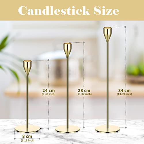 Potchen 27 Pack Gold Candles Holder, 9 Sets Metal Taper Candlestick Holders Fit 0.75 Inch Thick Pillar Candles, Vintage Modern Candle Sticks Centerpiece Decor for Wedding Home Dinning Anniversary - color: Gold