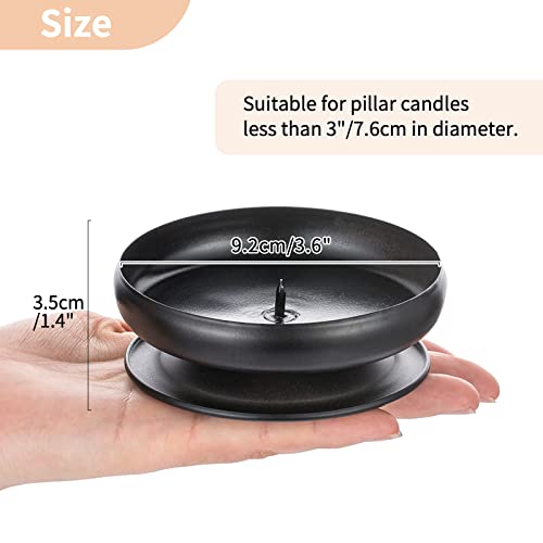 Set of 2 Black Iron Pillar Candle Holders Spike Candle Holder 3.6"/ 9cm Diameter. Ideal for Wax or LED Candle Gardens, Spa, and Aromatherapy, Incense Cones, Wedding, Party, Spa, as Pedestal - size: 2 Pcs