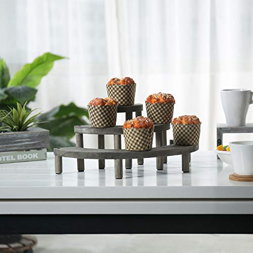MyGift 3 Tier Cupcake Stand, Vintage Gray Weathered Solid Wood Semicircle Dessert Appetizer Stands, Tiered Platform Display Risers for Spice Jars Cosmetics, 3-Piece Set - color: Vintage Gray