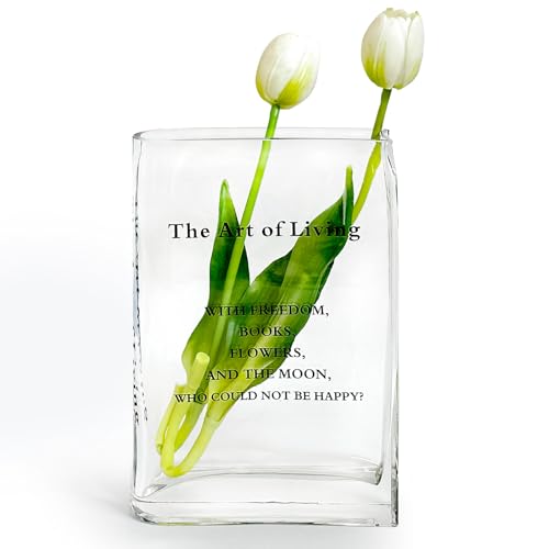 Aoderun Book Vase for Flowers Clear Glass Vase for Book Lovers Unique Flower Vase for Bookshelf Living Room Dining&Coffee Table Kitchen Office Home Decor