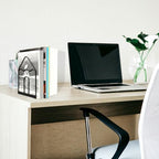 Black White Minimalist Metal Desktop Bookend, Iron Book Holder for Students and Office, Decorative Book Organizer for Home and Study Desk
