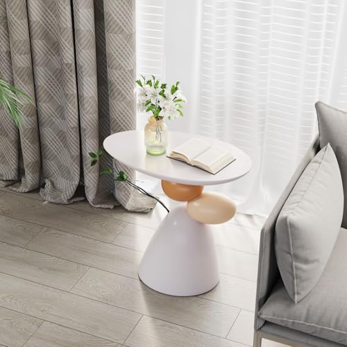LOVEDIMA Pedestal Small Accent Table Modern End Table Resin Stand Drink Table for Small Space Living Room, Bedroom,White & Gray