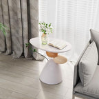 LOVEDIMA Pedestal Small Accent Table Modern End Table Resin Stand Drink Table for Small Space Living Room, Bedroom,White & Gray