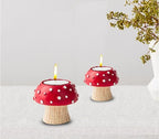 Mushroom Tealight and Taper Candle Holders - 3 PCS Decorative Set for Table - Cute Candlesticks for Tea Light