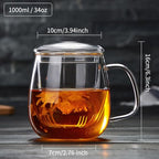 DOPUDO Large Glass Tea Cup, 34 oz Borosilicate Glass Tea Mug with Infuser and Lid, 1000ML Clear Tea Cups for Brewing Scented Tea and Tea Bag. - size: 34 Ounces