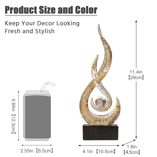 Modern Abstract Art Table Decoration,Resin Flame Statue Modern Gold Centerpiece Ornaments for Living Room Great Gift Idea Home Decor,Collectibles - color: White+gold